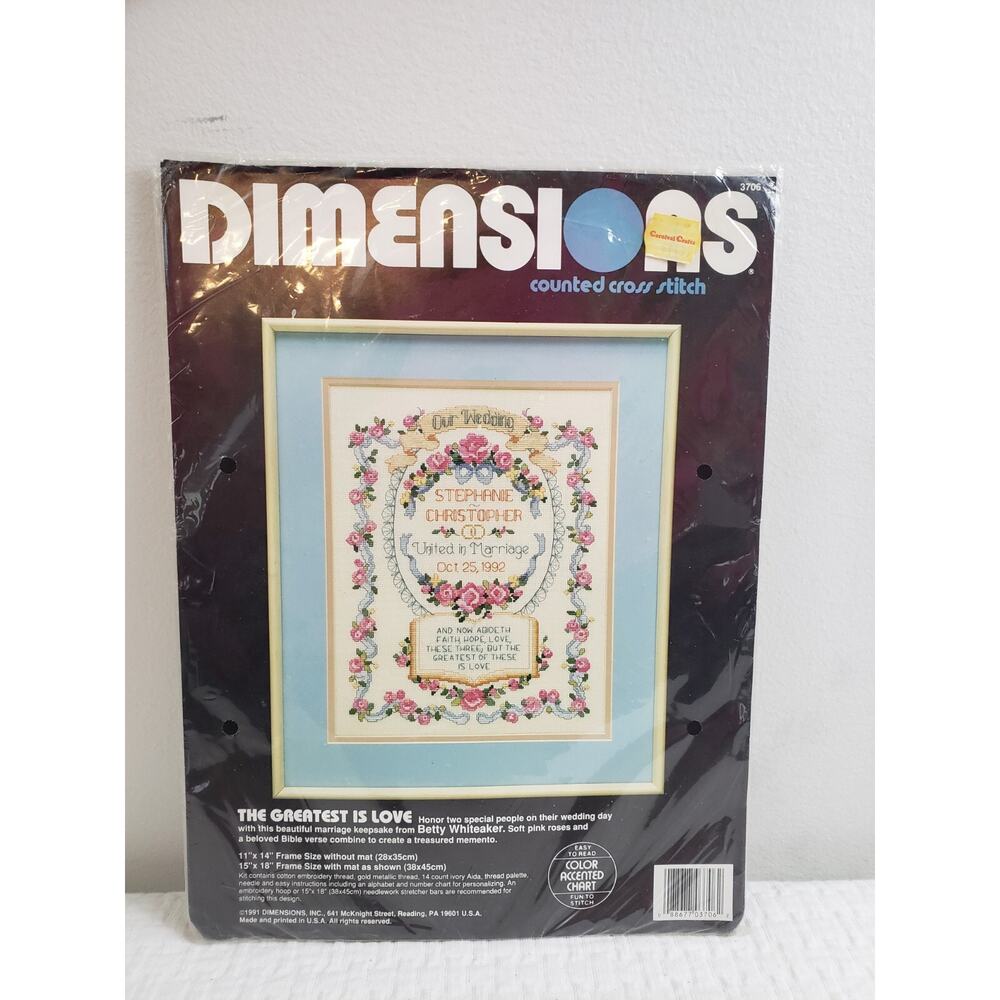 Vintage 1991 Dimensions Counted Cross Stitch Kit The Greatest Is Love #3706 USA